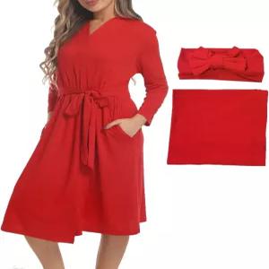 수페이니 임부 가운과 어울리는 스웨들 담요 세트 엄마 목욕 가운 산후