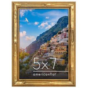 대나무 스타일 몰딩이 있는 아메리칸 플랫 5x7 액자 - 깨지지 않는 유리가 골드 테이블탑 또는 벽 디스플레이를 위한 우아한 갤러리