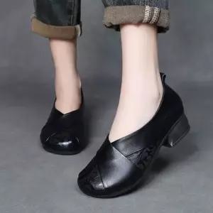 캐주얼 가을 빈티지 여친 엄마룩 구두 미들굽 슈즈 두층소가죽 폼 플랫 OP3