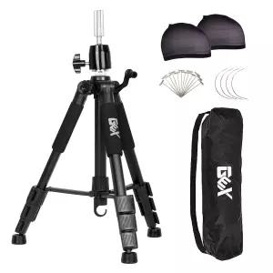 GEXWORLDWIDE 55인치 마네킹 삼각대 스탠드 캔버스 블록 트레이닝 인형 마니킨 헤드 가발 미용용 블랙