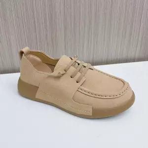 여자 가을 캐주얼 진가죽 작은구두녀복고 통굽 플랫 화편한 OP3