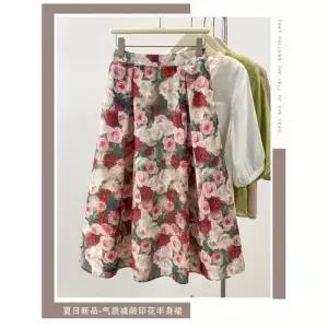 치마 여성용 빈티지 모시 슬림핏 중기장 A라인 OP1