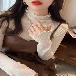 목티 레이스 빅사이즈 플라워 반목 시스루 망사