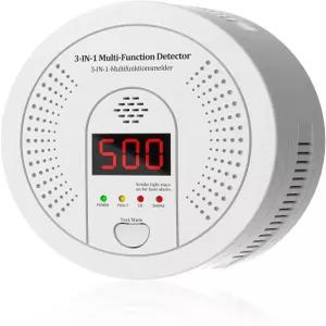 3 in 1 다중 감지기 연기 일산화탄소 및 열 10 년 배터리 구동 CO 알람 투명 LCD 디스플레이 가정 안전