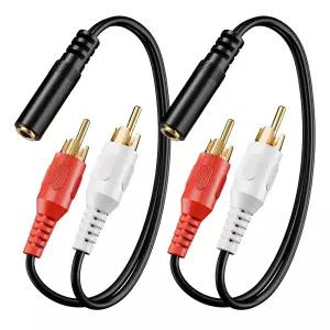 3.5mm 여성용에서 2개의 RCA 스플리터 남성 스테레오 오디오 Y 케이블 2팩 TV 스마트폰 MP3 태블릿 스피커