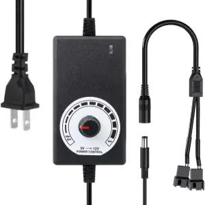Delin 12V 전원 공급 장치 PC 팬 속도 컨트롤러 스플리터 케이블 포함 100240vAC 312vDC 24W 조절 어댑터