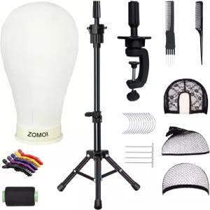 조모이 가발 스탠드 22인치 캔버스 마네킹 헤드 캡으로 디스플레이를 만드는 가발용 마니킨 블록 세트 T 핀