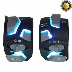 오토바이 핸들바 스위치 경적 시작 버튼 LED 포함 회전 플래시 라이트 신호 파란색