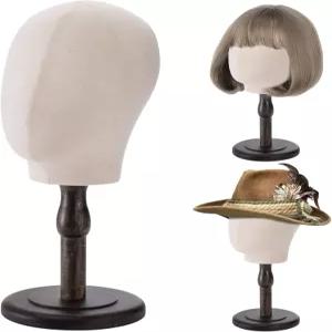포후드 21인치 마네킹 헤드 헤드가 있는 캔버스 가발 스탠드 모자 머리 장식 제작 헤드밴드 디스플레이를