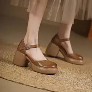 엘럽 여성용 봄여름 로마슈즈 워싱힐 진가죽 로퍼 통굽샌들 통굽 포두 박템5