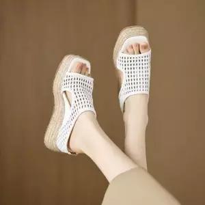 엘럽 여성 봄 밀짚 통굽 웨지 슬리퍼 여름용 아웃도어 샌들 박템5