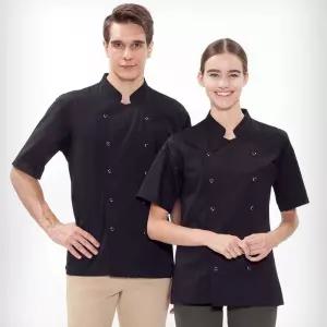 기능성 반팔 더블 단추 주방 요리 쉐프 조리복 블랙 WwP6+5XZh