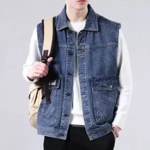 남성 워싱 빅사이즈 빈티지 청조끼 데님