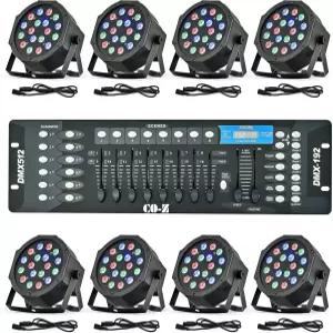 CO-Z LED 무대 조명 DMX 컨트롤러 사운드 활성화 조명이 포함된 8개의 18x3W RGB 파 캔 패키지 파티 DJ