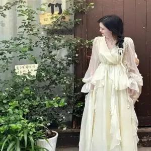 엘럽 원피스 겨울 가을 여친 프렌치 프릴 공주 춘추 쉬폰 롱스커트 박템3