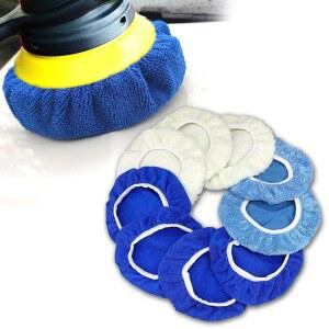 피버스 9PCS 자동차 폴리셔 패드 보닛, 궤도 연마 보닛 코랄 플리스 버핑 커버, 소프트 마이크로파이버 자동차 모직 왁스 키트, 범용 자동 청소 왁스 세트(9-10인치)