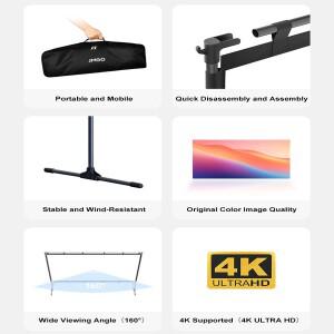 JMGO 100인치 프로젝터 스크린, 가정 및 야외용 휴대용 빠른 설치 눈부심 방지 스탠드, 접이식, 4K 지원