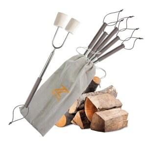 나무 손잡이가 달린 마시멜로 로스팅 스틱, 41인치, 스테인리스 꼬치, 확장 가능 캠프파이어 캠핑 액세서리