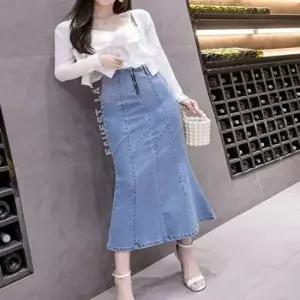 [옷은날개] 앞지퍼데님롱스커트