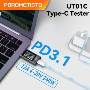 4-30V 0-12A TypeC 테스터 전압계 전류계240W HD 디스플레이 전류 모니터 PD3.1/QC4.0+/PPS 고속 충전 감