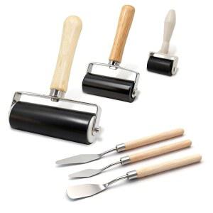 고무 브레이어 롤러 키트 6팩, 인쇄용 스크레이퍼 3개가 있는 3사이즈 벽지 잉크 스탬프 접착 유화 플라스틱 릴리프 공예 미술 DIY - 1.4인치, 2.4인치, 4인치