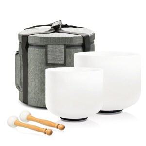 라이크리스탈 2종 세트, 8인치 F 노트 하트 차크라, 10인치 C 루트 휴대용 케이스 백으로 힐링하는 사운드 볼 명상 세트.