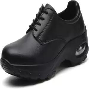 여성 경량 간호화 미끄럼 방지 인조 가죽 레이스업 편안한 옥스포드 작업화