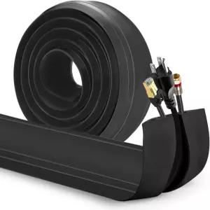 Eaple 4피트 바닥 코드 커버 헤비 듀티 케이블 프로텍터 쉽게 풀 수 있으며 홈 오피스 또는 실외 설정 시