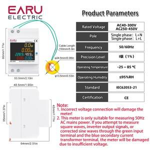 D52-2066 에너지 미터 DIN 레일 전력 사용량 모니터 AC 40-300V 100A 볼트미터 암페어미터 와트 KWH 주파