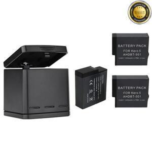 GoPro 3방향 배터리 충전기 + 3개 키트용 Hero 8 7 Black 5 6용 교체 포함된 보관함
