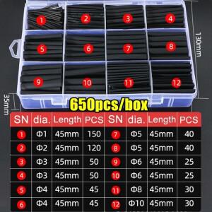검정색 열수축 튜브 키트 내열성 튜빙 와이어 포장 전기 연결 케이블 절연 슬리브 보호 장치