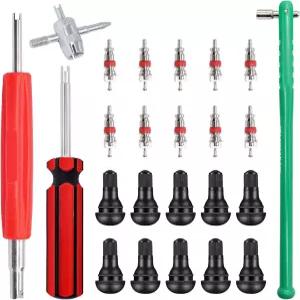 Hmknana 타이어 밸브 스템 풀러 설치 도구 키트 - 10PCS 코어 TR412 4방향 공구 싱글 및 듀얼 헤드 리무버