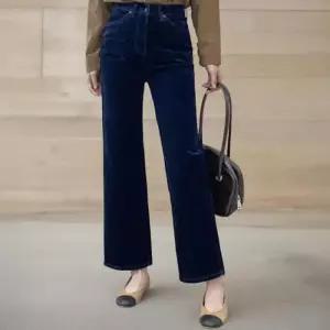 [신상오픈런]여자 심플 코튼 스판 벨벳 9부 데님 청바지 (41370693)