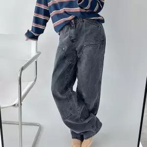 [신상오픈런]여성 블랙 리벳 와이드 청바지 레이어드 루즈핏 (40947467)