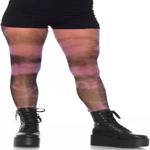 레그 애비뉴 여성 피쉬넷 퍼플 타이 염색 타이츠 블랙/퍼플 원 사이즈