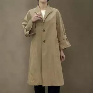 [신상오픈런]여성용 면 혼합 소매 라인 카라넥 중간 길이 트렌치 코트 (40165666)