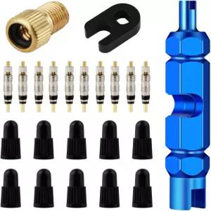 23개 프레스타 밸브 코어 튜브리스 밸브가 있는 자전거 제거 도구 캡 도로 MTB 타이어용 황동 어댑터
