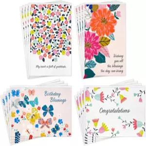 감사 축하 생일을 위한 홀마크 종교 봄꽃 및 나비 카드 모음(봉투 포함 16장)
