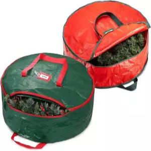 크리스마스 화환 보관 가방 24인치 듀얼 지퍼와 손잡이가 있는 2팩 용기 보관함 장식품 파티 장식 보호