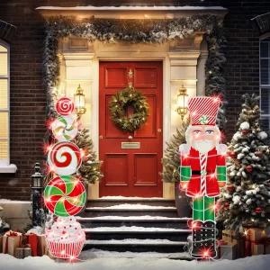 잔디 말뚝 정원 파티오 홀리데이 경로호두까기 인형를 위한 49인치 크리스마스 용품 말뚝과 LED 라이트