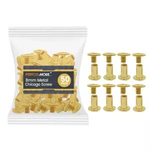 시카고 나사 포스트 바인딩 50팩 스크랩북 사진 앨범 가죽 수리를 위한 8mm 황동 도금 금속