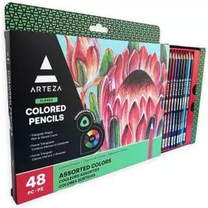 아르테자 색연필 48가지 색상 부드럽고 색소가 풍부한 왁스 기반 코어 연필 크레용 성인 및 청소년을 위한