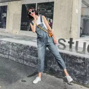 [의류] 여자 멜빵바지 데님 오버롤 9부 러블리 캐주얼 청바지