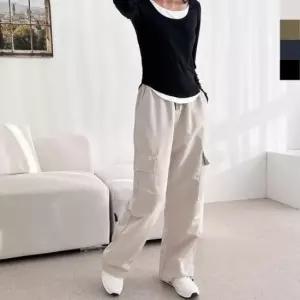 [의류] 세미 일자 루즈핏 여자바지 밴딩 코디 면바지 배기