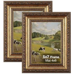 스플린테릭스 5x7 골드 액자, 벽 또는 테이블탑 디스플레이용 화려한 빈티지 액자 2팩, 리얼 글래스가 포함된 포토 골드, 앤티크 데코용 매트가 디스플레이 포스터 4x6 포함되지 않은
