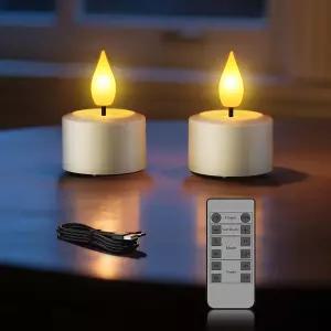리모컨이 있는 SoulBay 충전식 화염 없는 LED 티 라이트 캔들 2.17인치 x 1.57인치 2개 세트 USB 충전