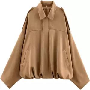 비니궁 여성 인조 스웨이드 봄버 재킷 캐주얼 라펠 파일럿 크롭 코트 오버사이즈 모터사이클 2025