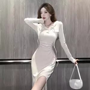 여성용 원피스 스커트 미니 가을 후드 매 타이트 트임 유럽풍 랩 CH3