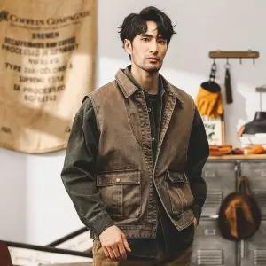 엘럽 남자 조끼 헤비 빈티지 카고 가을 아웃도어 낚시 기능 민소매 재킷 코트 원템3