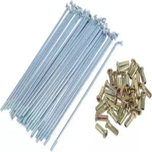 모토포르티 36pcs 실버 톤 3mm 나사산 다이아 160mm 6.3인치 길이 오토바이 바퀴 스포크 니플